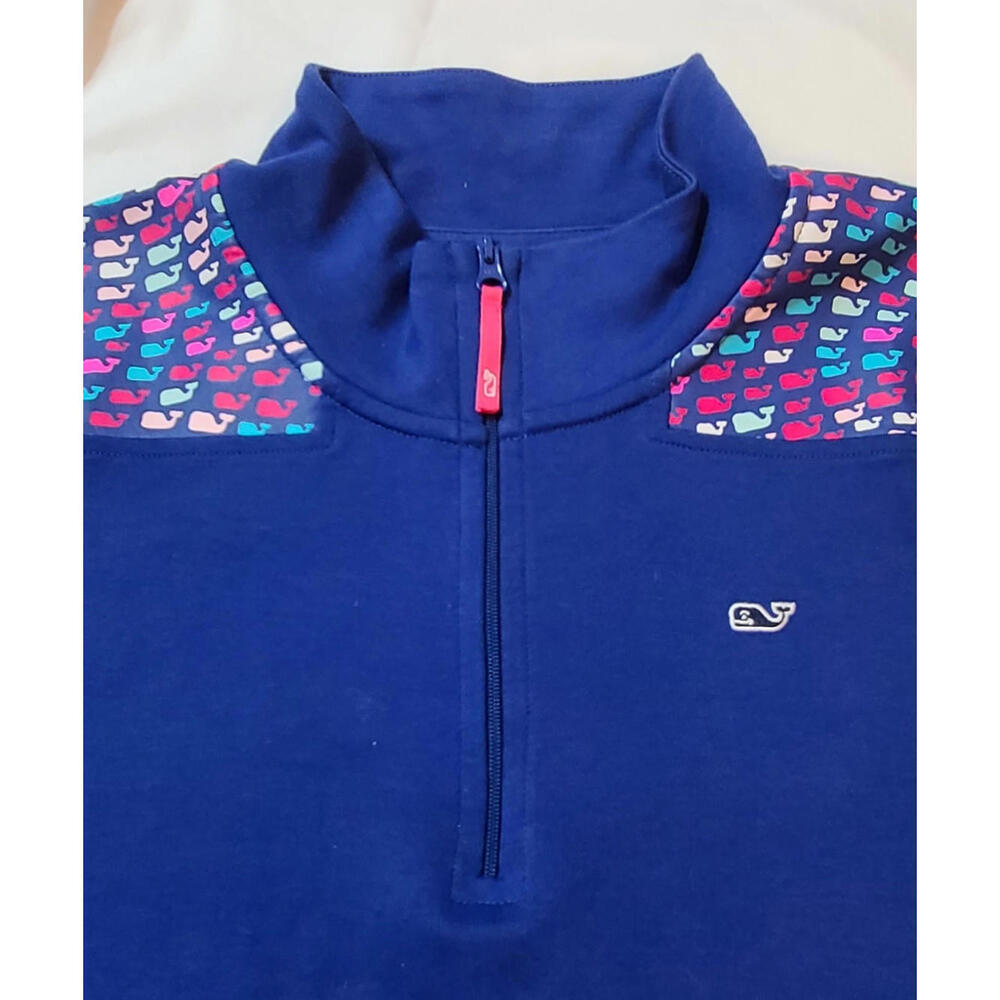 Vineyard Vines Royal Blue Whale Logo Shirt Zip Neck Pullover Women's Size Large - Picture 9 of 10